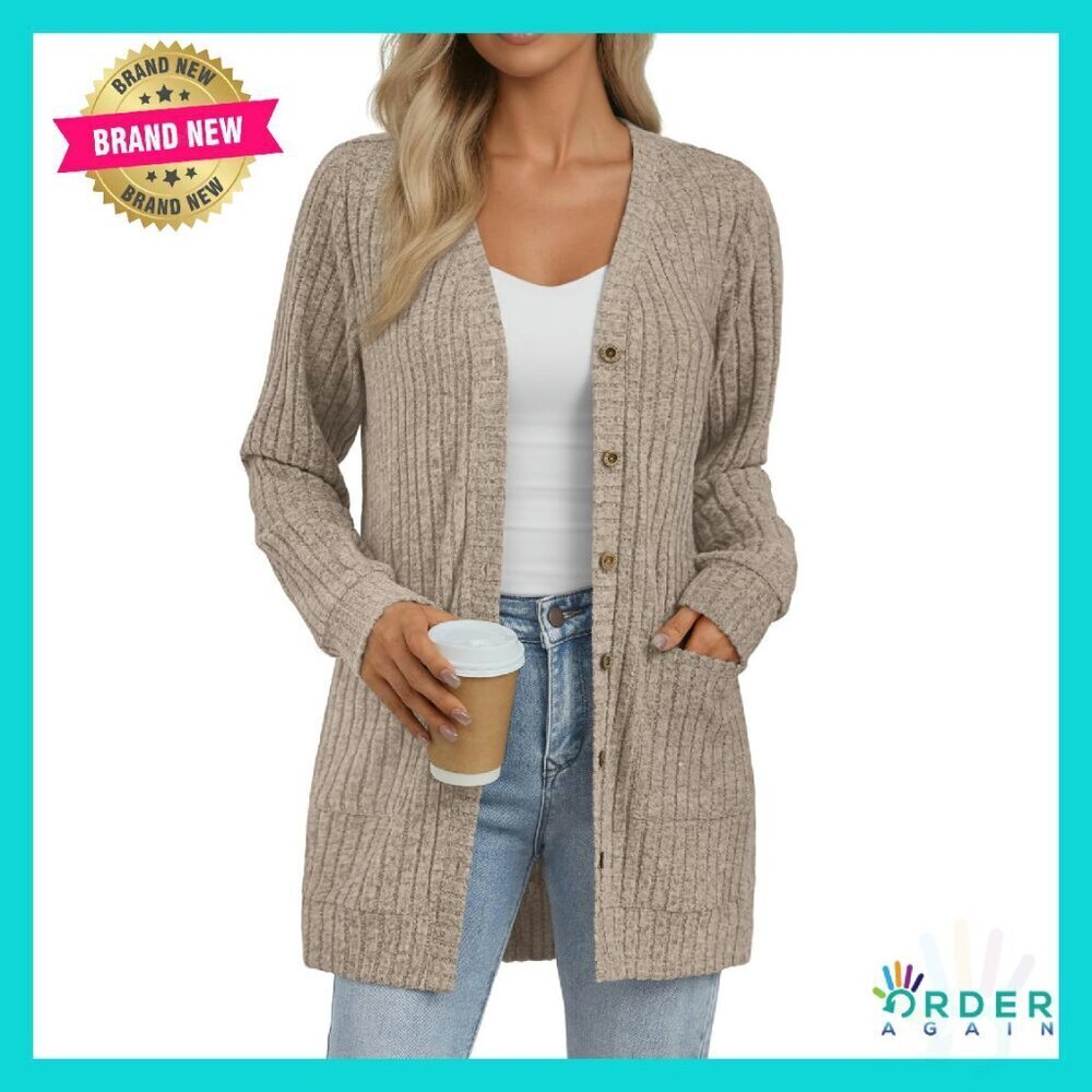 Long Cardigan Sweater Lightweight Chunky Button Up Coat with Pocket Trendy